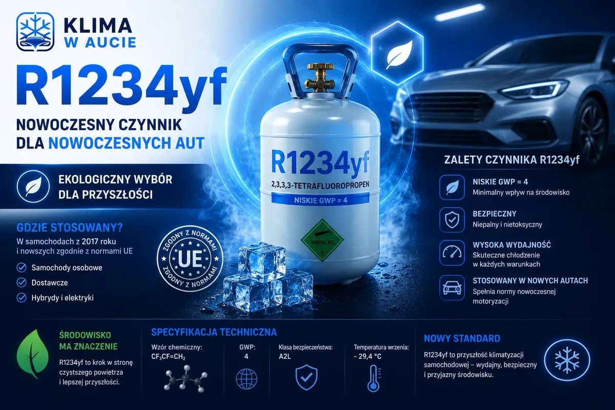 Butla z czynnikiem R1234yf (2,3,3,3-tetrafluoropropen) i jego właściwości: niski GWP, klasa A2L, zastosowanie w nowych autach