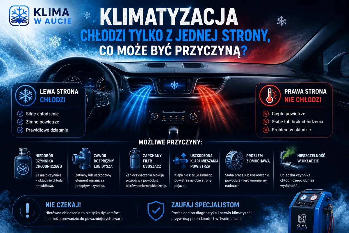 Deska rozdzielcza auta: lewa strona nawiewu chłodzi, prawa wieje ciepłym powietrzem, lista możliwych przyczyn usterki