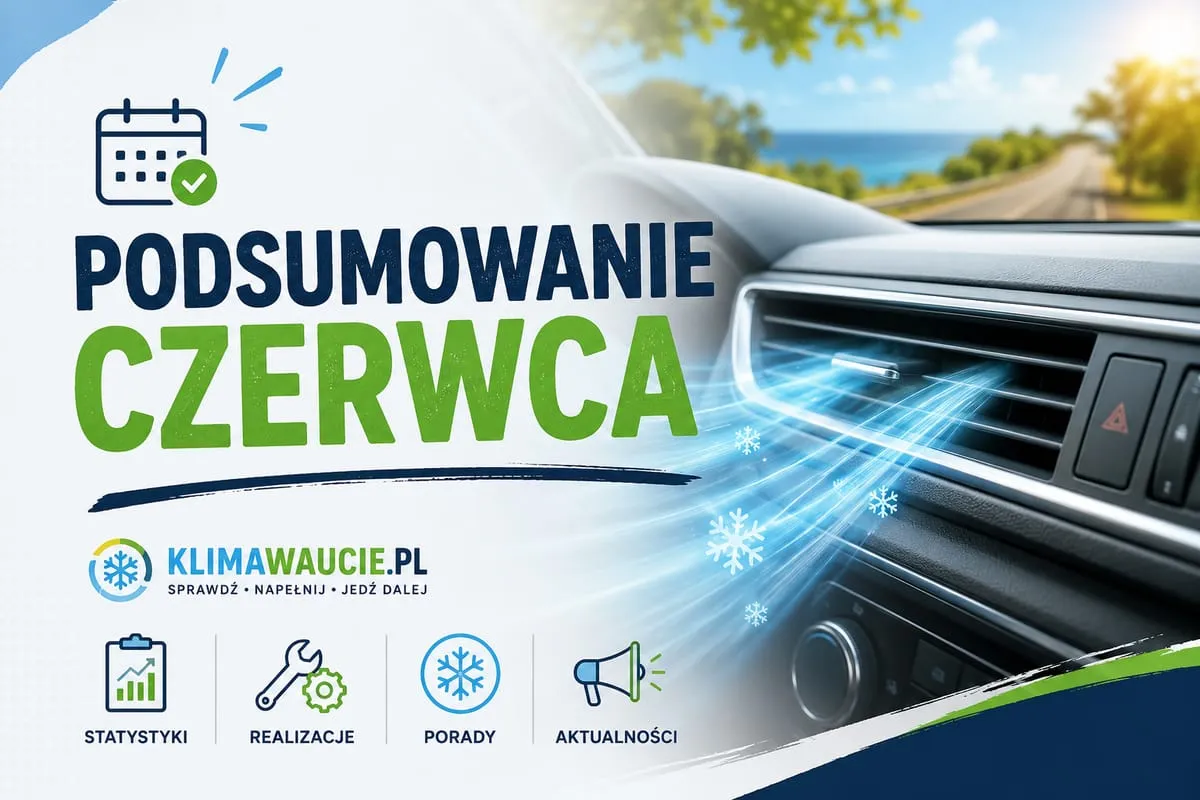 Podsumowanie czerwca w Klima w Aucie: nawiew klimatyzacji, letnia trasa i ikony statystyk, realizacji, porad i aktualności