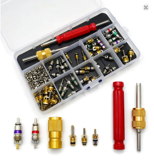 Zestaw 242 szt. rdzeni zaworów klimatyzacji A/C + narzędzie – R134a / R12 / R1234yf